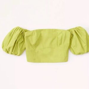 Abercrombie & Fitch Lime Green Off-Shoulder Puff Sleeve Top